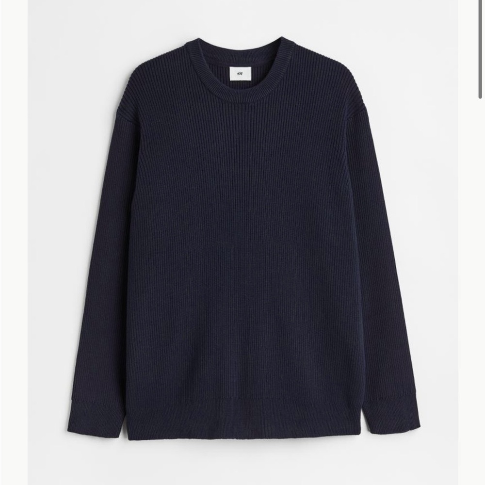 H&M Relaxed Fit Rib Knit Sweater in Dark Blue